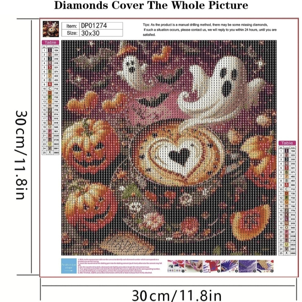 Halloween Pumpkin Spice Latte Ghosts 5D Diamond Painting Kit New - Picture 5 of 7